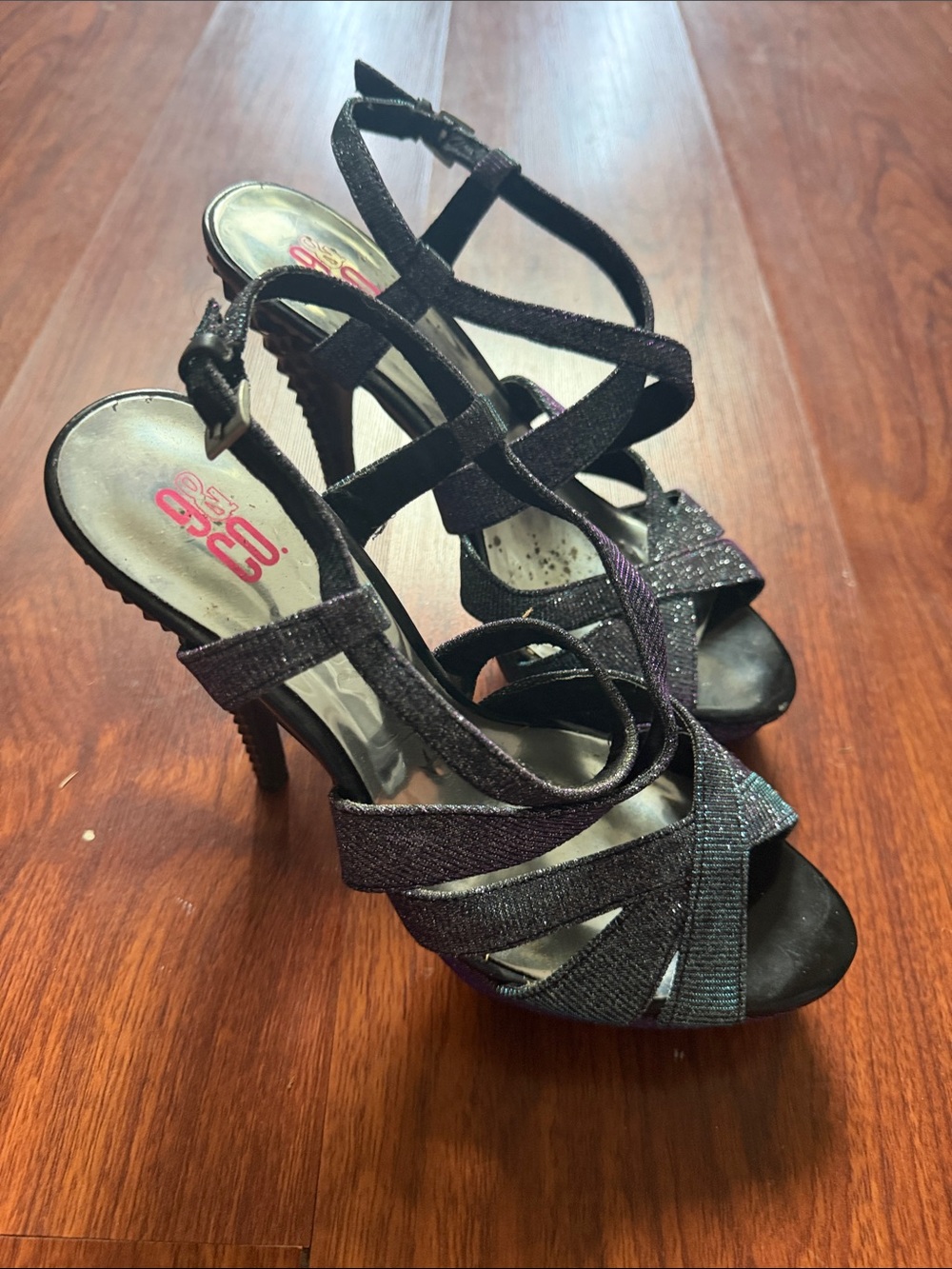 Strappy Glitter High Heel Sandals - Black